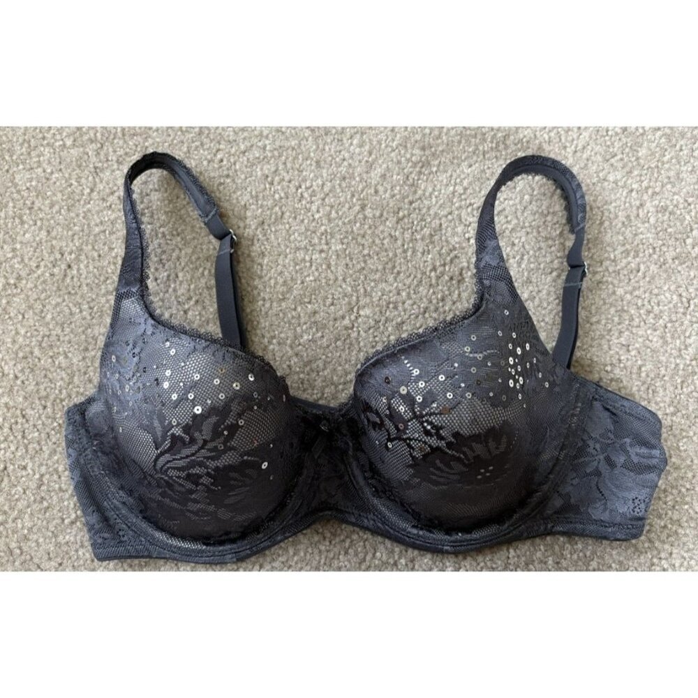 Body By Victoria Demi Bra 34D Lined With Sequins Gray